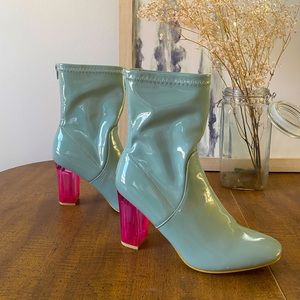 Lucite Perspex Sock Fitted Block Heel Ankle Boots